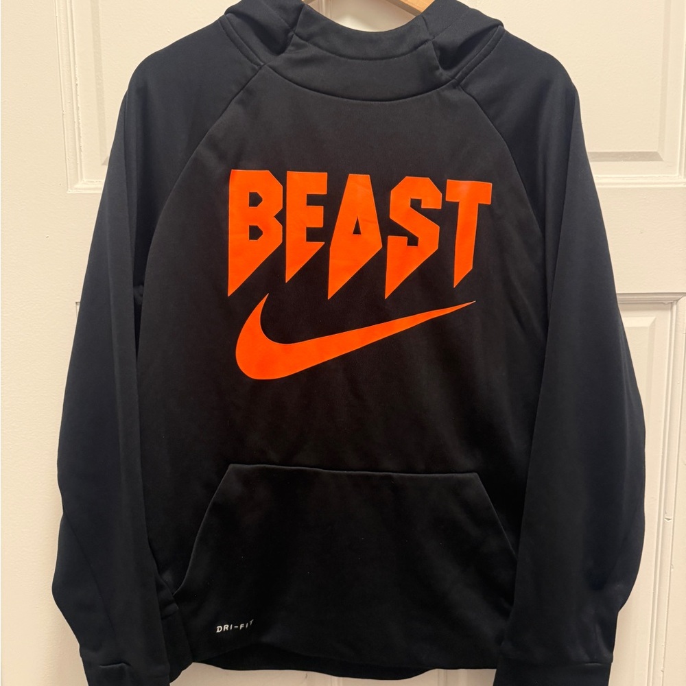 Nike Dri-FIT Black Hoodie with Bold Orange 'BEAST'